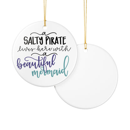 Salty Pirate And Beautiful Mermaid Ceramic Ornament