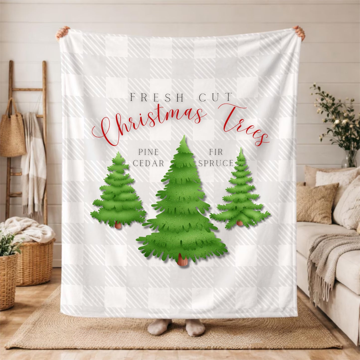 Fresh Cut Christmas Trees Sherpa Blanket