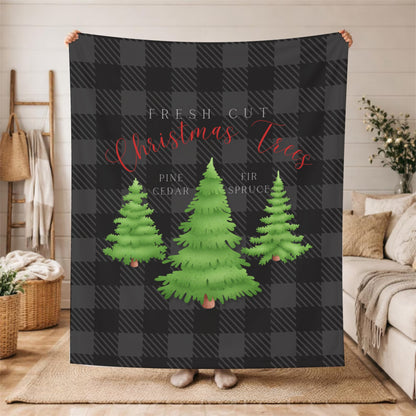 Fresh Cut Christmas Trees Black Sherpa Blanket
